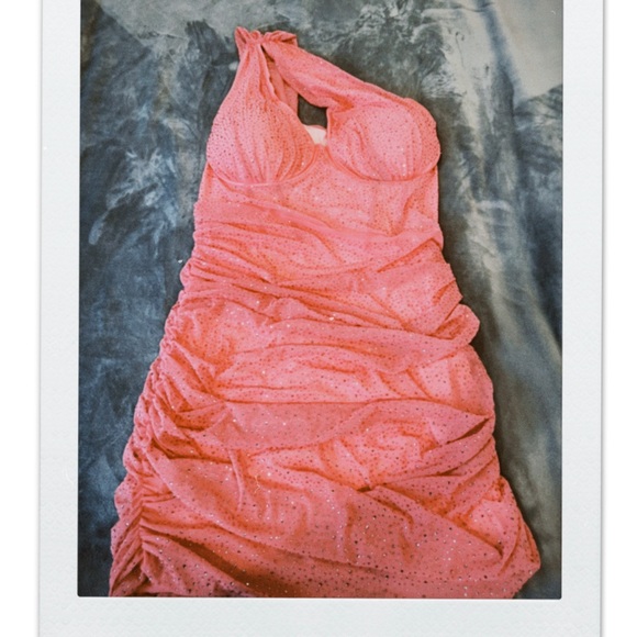 Pink Rhinestone BodyCon One Shoulder Dress - Picture 1 of 3